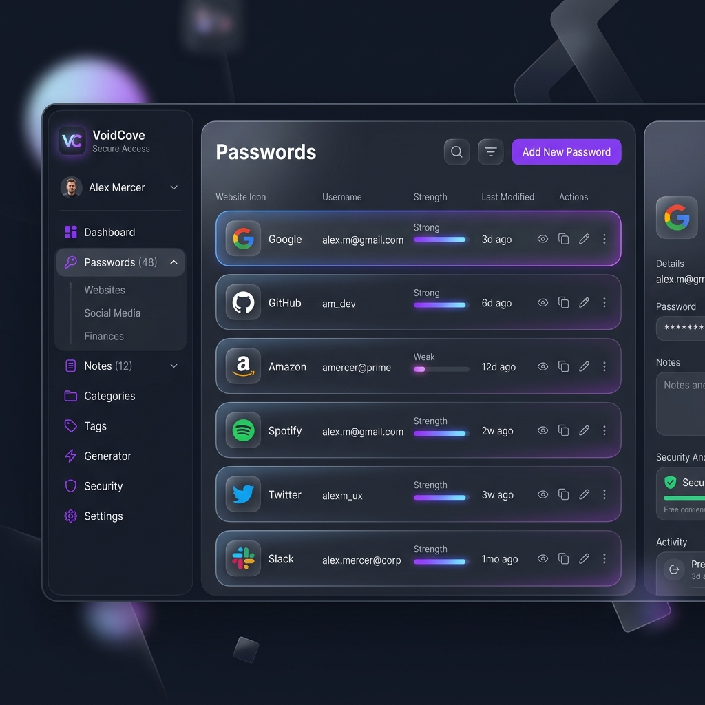 VoidCove Secure Vault Dashboard UI